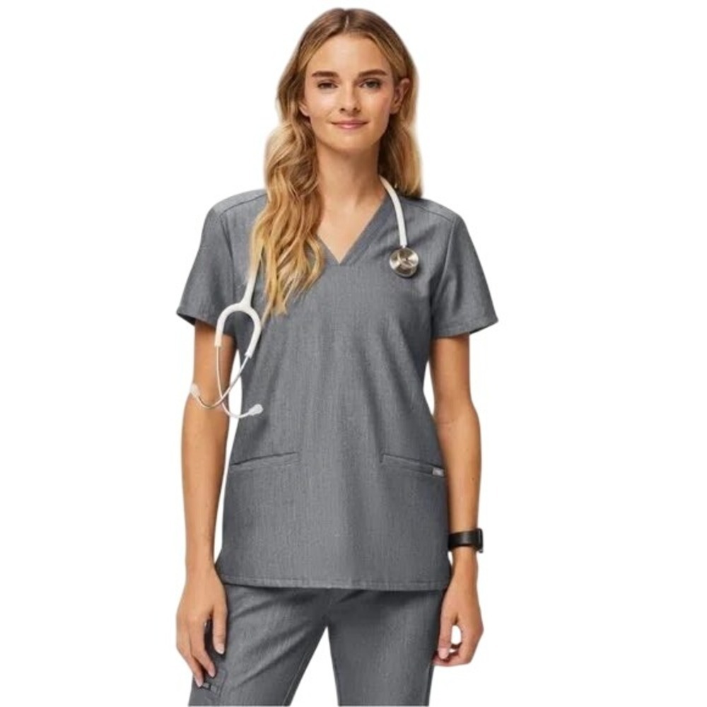 FIGS Technical Collection Casma Scrub Top‎ V-Neck Short Sleeve Heathered Gray XS